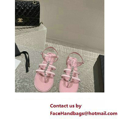 Chanel Satin, Metal  &  Strass Thong Sandals G40128 Pink 2023